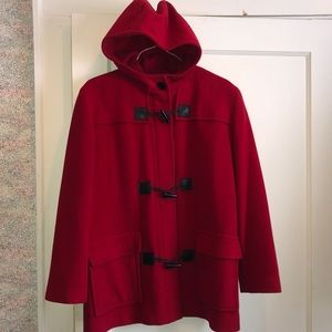 Women’s vintage pea coat with a hood.